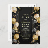 Modern Golden Black Graduation Party Invitation Briefkaart (Voorkant / Achterkant)