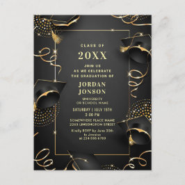 Modern Golden Black Graduation Party Invitation Briefkaart