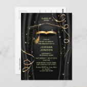 Modern Golden Black Graduation Party Invitation Briefkaart (Voorkant / Achterkant)