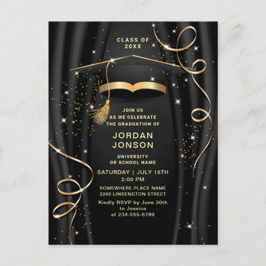 Modern Golden Black Graduation Party Invitation Briefkaart (Voorkant)