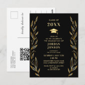 Modern Golden Black Graduation Party Invitation QR Briefkaart (Voorkant / Achterkant)