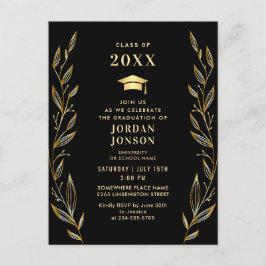 Modern Golden Black Graduation Party Invitation QR Briefkaart