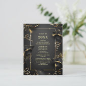 Modern Golden Black Graduation Party Invitation QR Briefkaart (Staand voorkant)