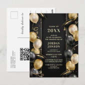 Modern Golden Black Graduation Party Invitation QR Briefkaart (Voorkant / Achterkant)