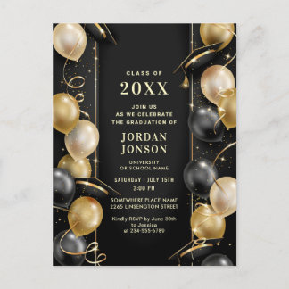 Modern Golden Black Graduation Party Invitation QR Briefkaart