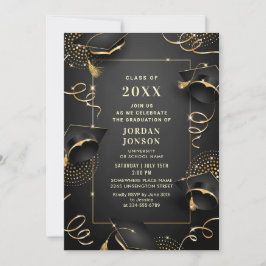 Modern Golden Black Graduation Party Kaart