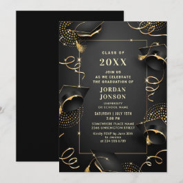 Modern Golden Black Graduation Party Kaart