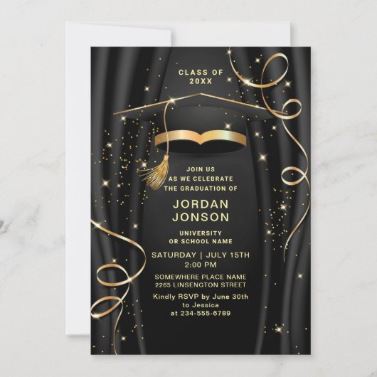 Modern Golden Black Graduation Party QR code Kaart (Voorkant)