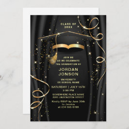 Modern Golden Black Graduation Party QR code Kaart