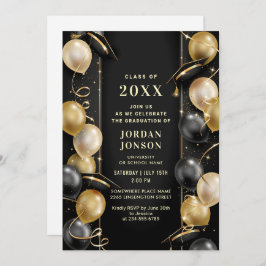 Modern Golden Black Graduation Party QR code Kaart