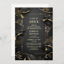 Modern Golden Black Graduation Party QR code Kaart