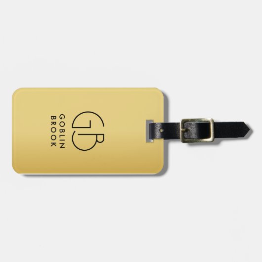Modern Golden Black Monogram Stylish Bagagelabel (Voorkant horizontaal)