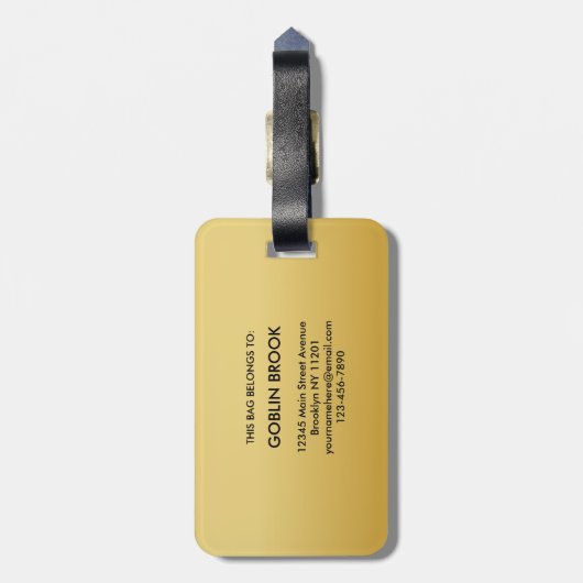 Modern Golden Black Monogram Stylish Bagagelabel (Achterkant verticaal)