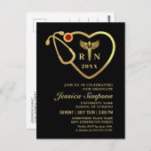 Modern Golden Black Nursing Afstuderen Invitation Briefkaart (Voorkant / Achterkant)