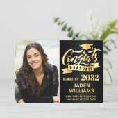 Modern Golden Black PHOTO Afstuderen Kaart (Staand voorkant)