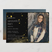 Modern Golden Black Photo Graduparty Kaart (Voorkant / Achterkant)