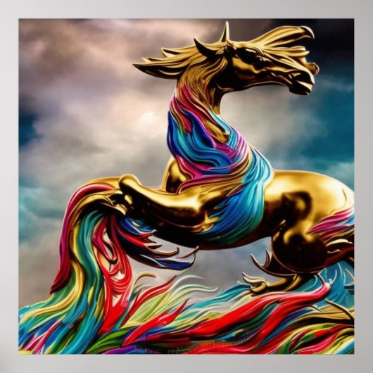 Modern Golden blauwgroen en rood paard abstract 2 Poster (Voorkant)