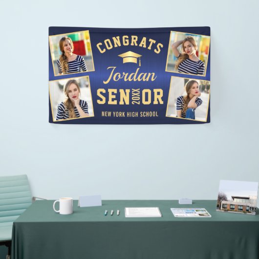Modern Golden Blue Afstuderen class van 2022 PHOTO Spandoek (Beurs)