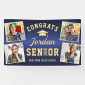 Modern Golden Blue Afstuderen class van 2022 PHOTO Spandoek (Horizontaal)