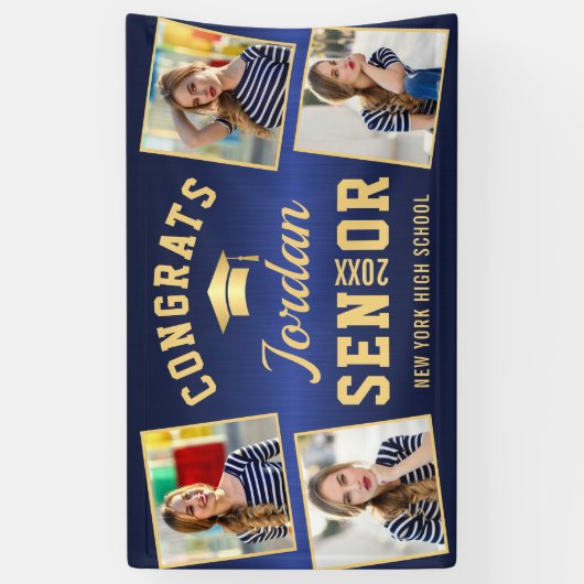 Modern Golden Blue Afstuderen class van 2022 PHOTO Spandoek (Verticaal)