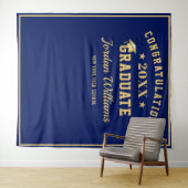 Modern Golden Blue Afstuderen Photo Booth Backdrop Wandkleed (In Situ (horizontaal))