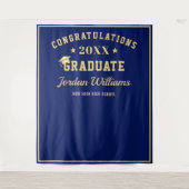 Modern Golden Blue Afstuderen Photo Booth Backdrop Wandkleed (Voorkant)