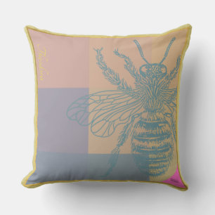 Modern Golden Blue Bee Buitenkussen