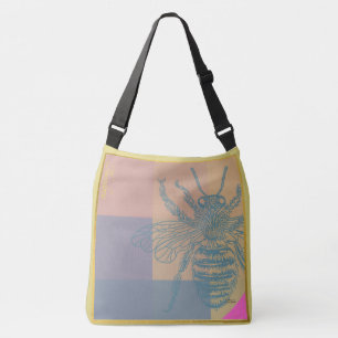 Modern Golden Blue Bee Crossbody Tas