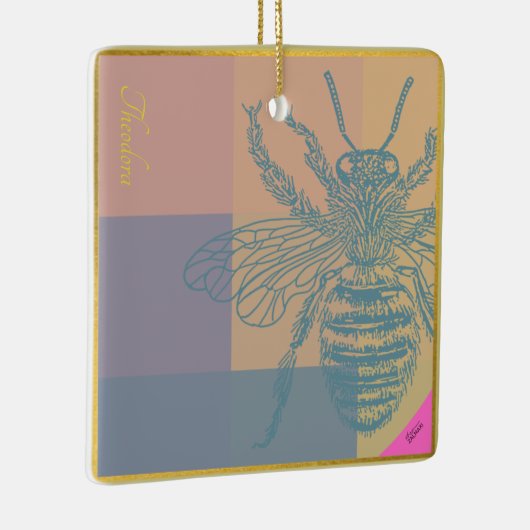Modern Golden Blue Bee Keramisch Ornament (Rechts)