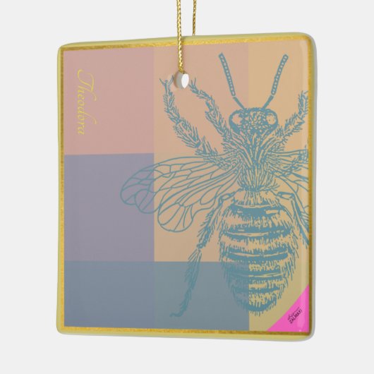 Modern Golden Blue Bee Keramisch Ornament (Links)