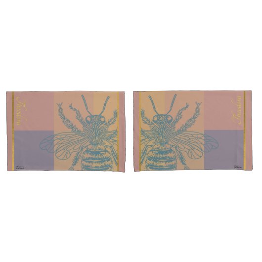 Modern Golden Blue Bee Kussensloop (Voorkant-Set)