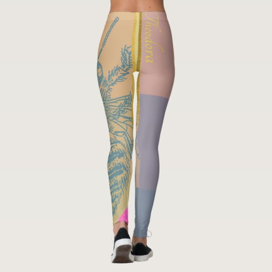 Modern Golden Blue Bee Leggings (Achterkant)