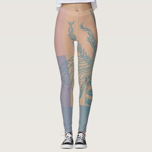 Modern Golden Blue Bee Leggings (Voorkant)
