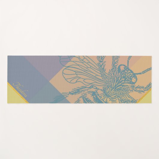 Modern Golden Blue Bee Yogamat (Voorkant (horizontaal))