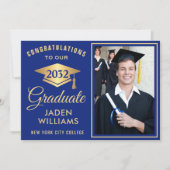 Modern Golden Blue FOTO-Afstuderen Kaart (Voorkant)