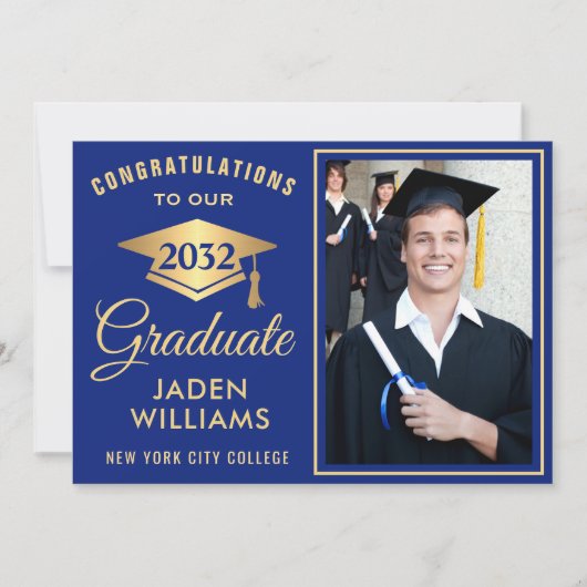 Modern Golden Blue FOTO-Afstuderen Kaart (Voorkant)