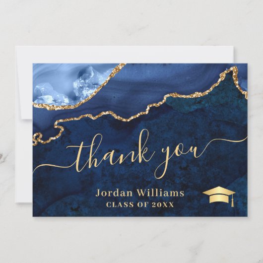 Modern Golden Blue Marble Agate Afstuderen Bedankkaart (Voorkant)
