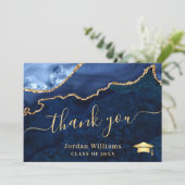 Modern Golden Blue Marble Agate Afstuderen Bedankkaart (Staand voorkant)