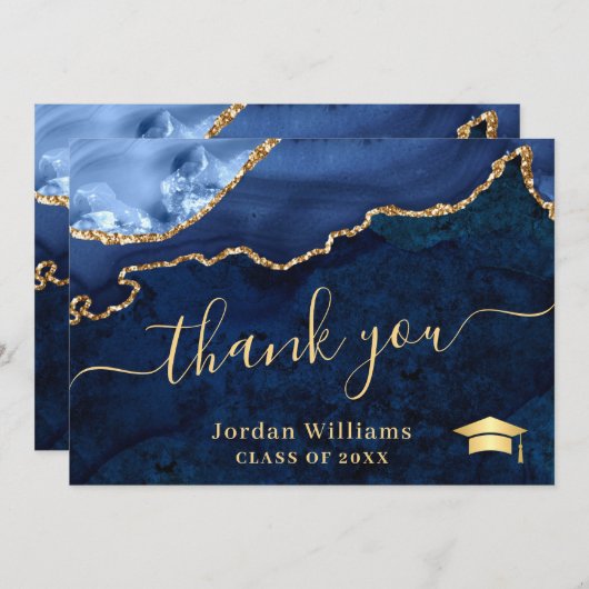 Modern Golden Blue Marble Agate Afstuderen Bedankkaart (Voorkant / Achterkant)