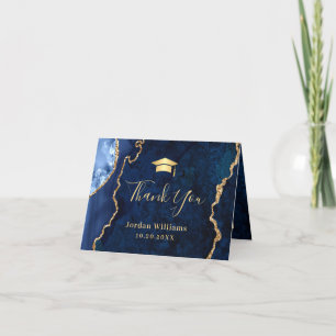 Modern Golden Blue Marble Agate Graduation Party Bedankkaart