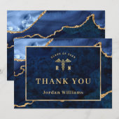 Modern Golden Blue Marble Agate RN Afstuderen Bedankkaart (Voorkant / Achterkant)