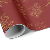 Modern Golden Botanical Donkerrood Cadeaupapier (Rol Hoek)