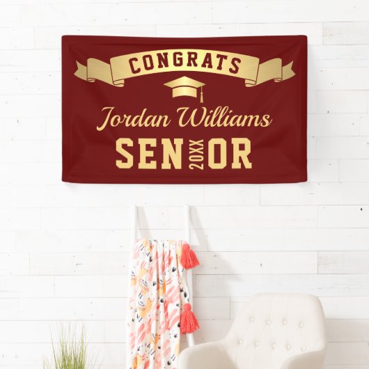 Modern Golden Bourgondië Graduation Party 2024 Spandoek (Insitu)