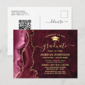 Modern Golden Burgundy Graduation Party Invitation Briefkaart (Voorkant / Achterkant)