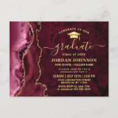 Modern Golden Burgundy Graduation Party Invitation Briefkaart (Voorkant)
