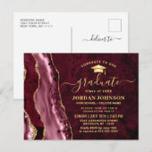 Modern Golden Burgundy Graduation Party Invitation Briefkaart (Voorkant / Achterkant)