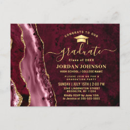 Modern Golden Burgundy Graduation Party Invitation Briefkaart