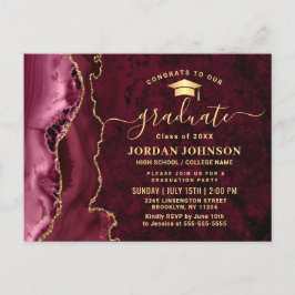 Modern Golden Burgundy Graduation Party Invitation Briefkaart