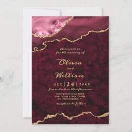 Modern Golden Burgundy Marble Agate Wedding Kaart