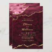 Modern Golden Burgundy Marble Agate Wedding Kaart (Voorkant / Achterkant)